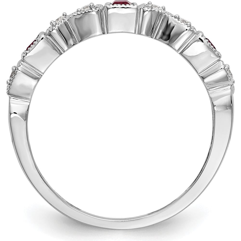 14K White Gold Heart Design Band with 0.12 Carat Princess-Cut Rubies and 0.09 Carat Round Diamonds by 0
