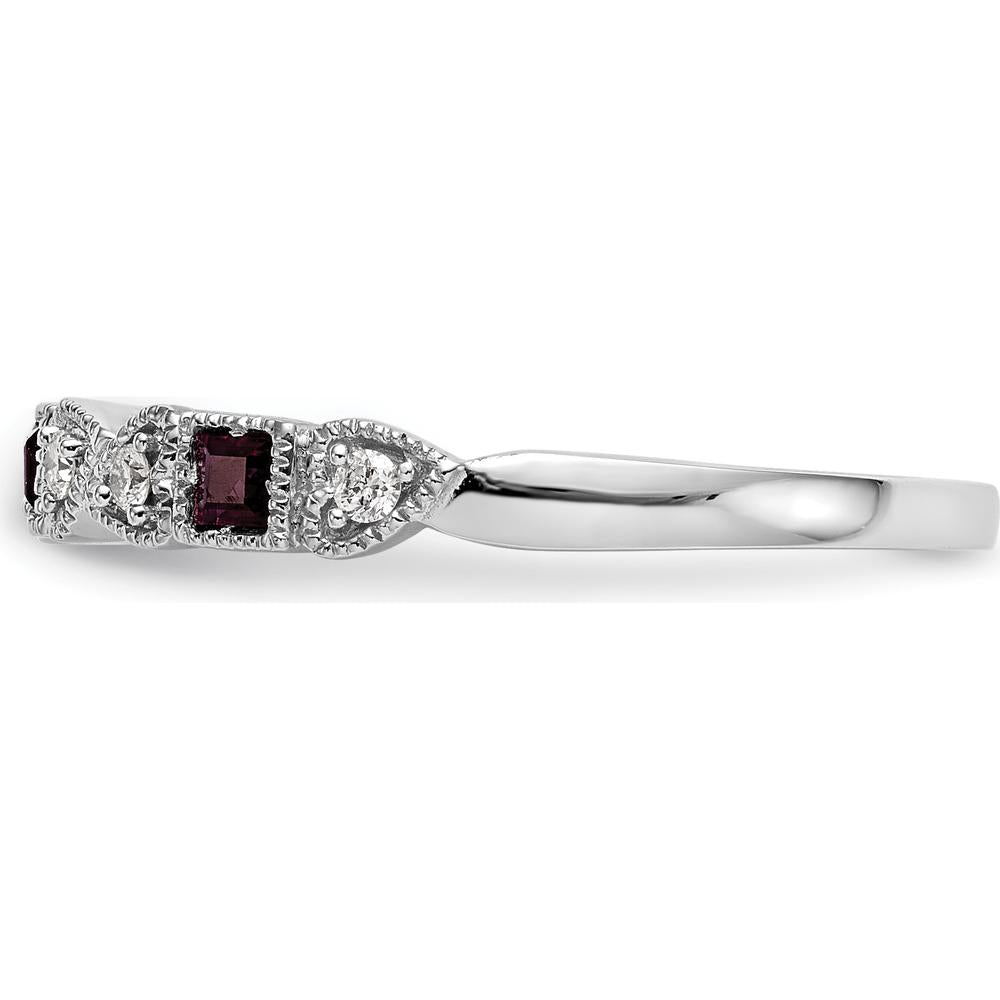 14K White Gold Heart Design Band with 0.12 Carat Princess-Cut Rubies and 0.09 Carat Round Diamonds by 0