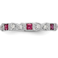 14K White Gold Heart Design Band with 0.12 Carat Princess-Cut Rubies and 0.09 Carat Round Diamonds by 0