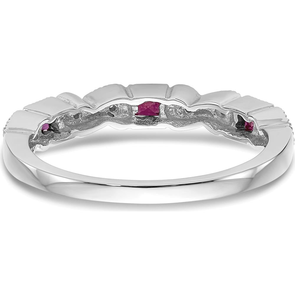 14K White Gold Heart Design Band with 0.12 Carat Princess-Cut Rubies and 0.09 Carat Round Diamonds by 0