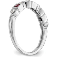 14K White Gold Heart Design Band with 0.12 Carat Princess-Cut Rubies and 0.09 Carat Round Diamonds by 0