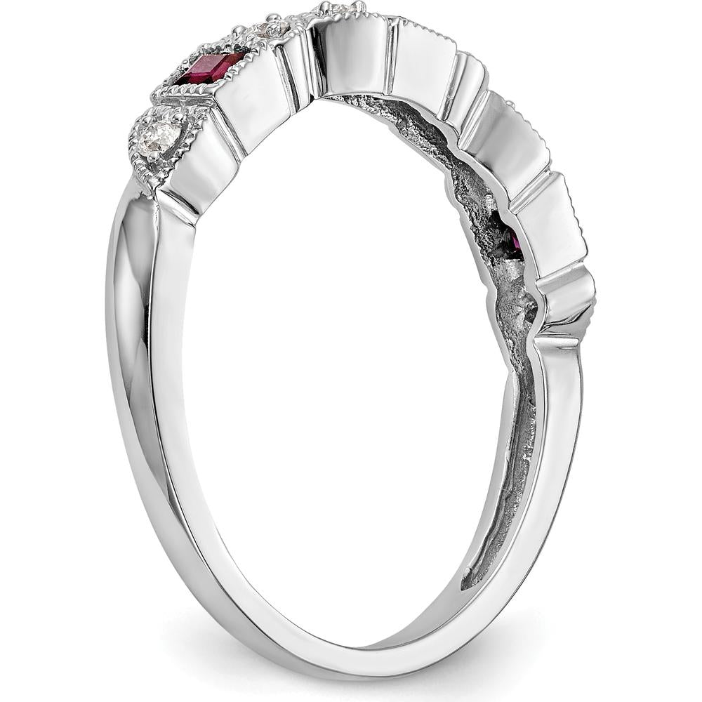14K White Gold Heart Design Band with 0.12 Carat Princess-Cut Rubies and 0.09 Carat Round Diamonds by 0