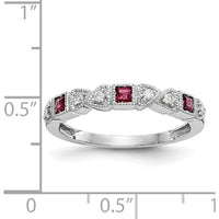 14K White Gold Heart Design Band with 0.12 Carat Princess-Cut Rubies and 0.09 Carat Round Diamonds by 0