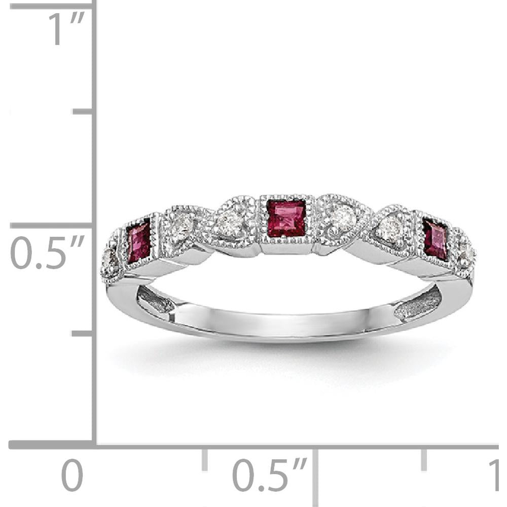 14K White Gold Heart Design Band with 0.12 Carat Princess-Cut Rubies and 0.09 Carat Round Diamonds by 0