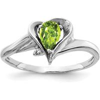 14K White Gold Heart Design Ring with 6x4mm Pear Peridot and Round Diamond Accent - 0.41 Carat Total Gem Weight by Monteluci Fine Jewelry