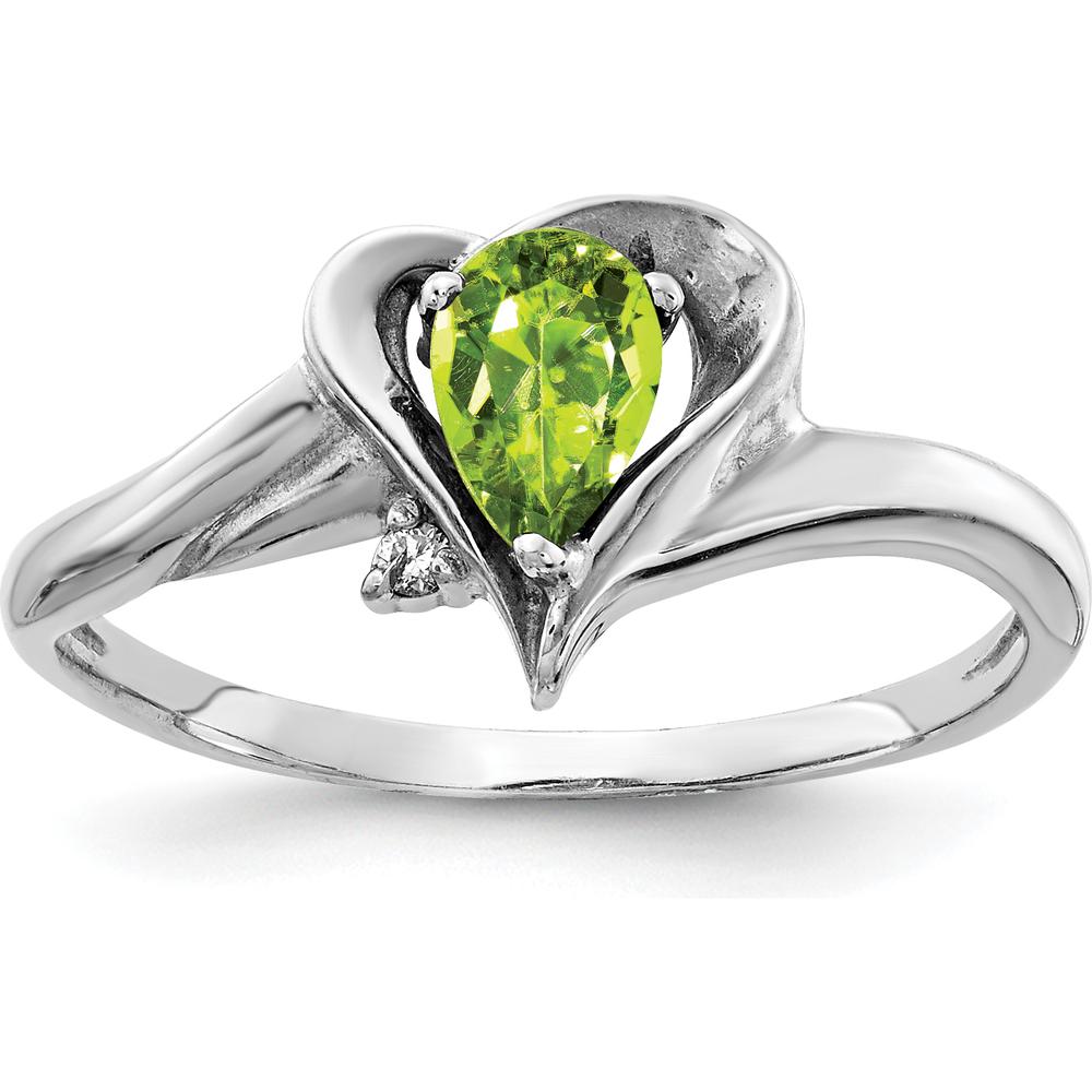 14K White Gold Heart Design Ring with 6x4mm Pear Peridot and Round Diamond Accent - 0.41 Carat Total Gem Weight by Monteluci Fine Jewelry