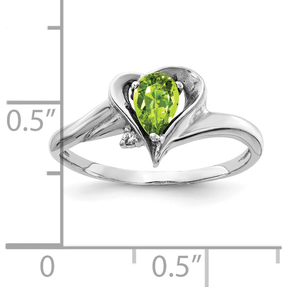 14K White Gold Heart Design Ring with 6x4mm Pear Peridot and Round Diamond Accent - 0.41 Carat Total Gem Weight by Monteluci Fine Jewelry