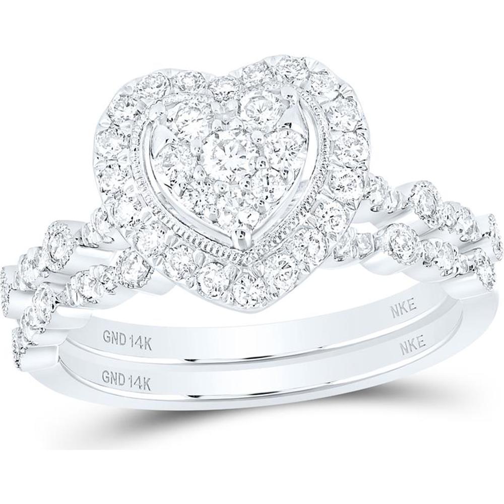 14K White Gold Heart Diamond Bridal Ring Set with 0.67 Carat Total Diamond Weight