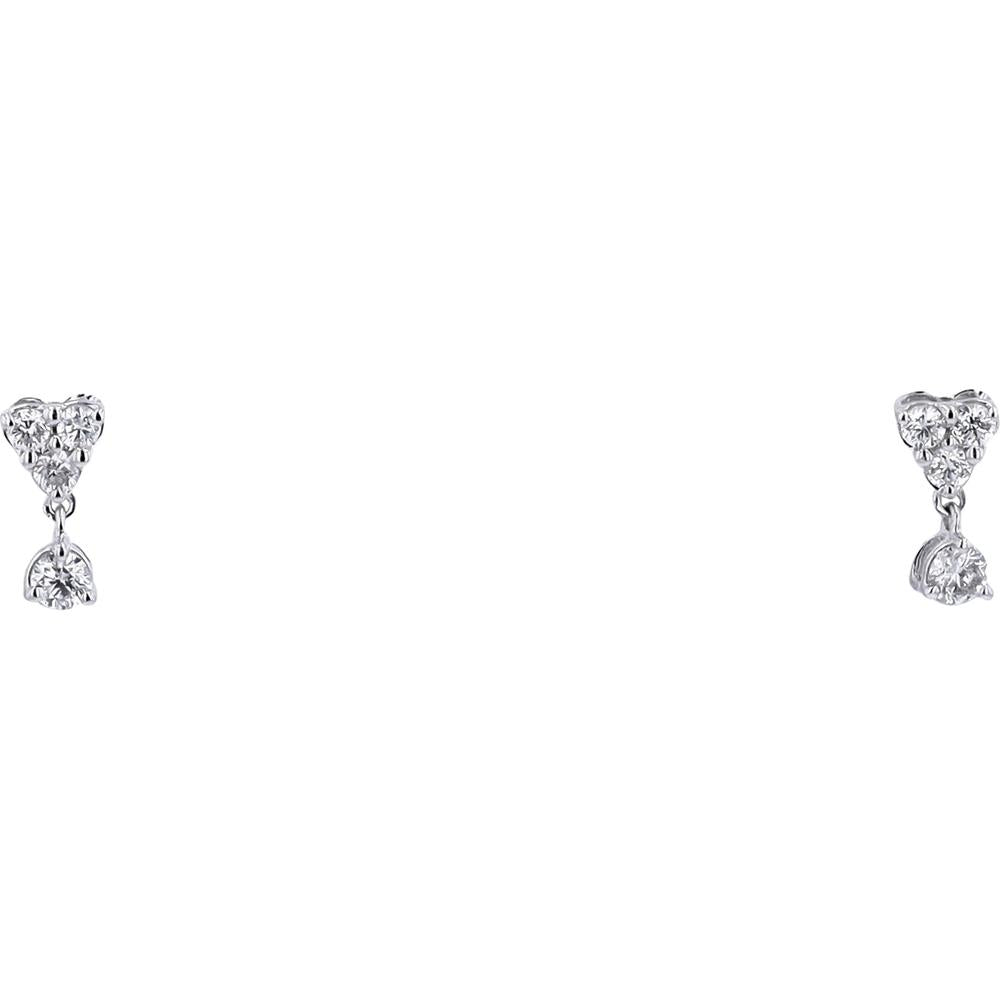 14K White Gold Heart Diamond Dangle Earrings - 0.15 Carat Total Diamond Weight