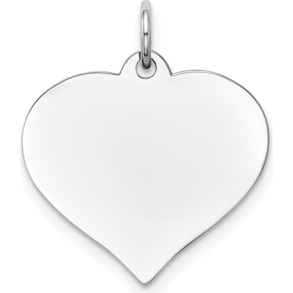 14K White Gold Heart Disc Charm Pendant with Polished Finish and Rhodium Plating by Oro Pregiato