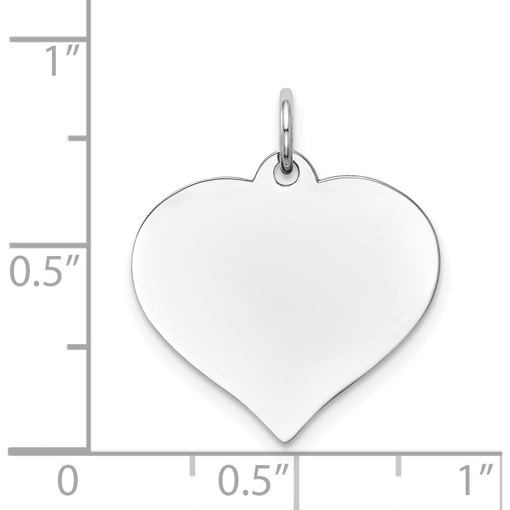 14K White Gold Heart Disc Charm Pendant with Polished Finish and Rhodium Plating by Oro Pregiato