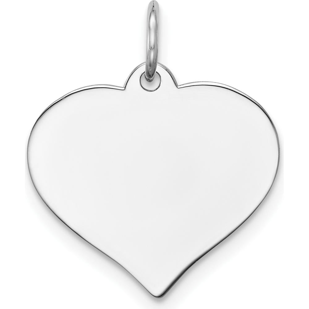 14K White Gold Heart Disc Charm - Polished Finish with Personalized Engraving Option by Oro Pregiato