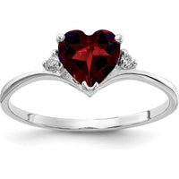 14K White Gold Heart Garnet Ring with Round Diamond Accents - 0.80 Carat Total Garnet Weight, 0.03 Carat Total Diamond Weight by Monteluci Fine Jewelry