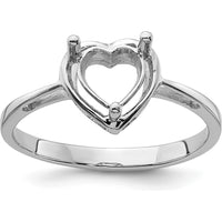 14K White Gold Heart Gemstone Ring Mounting with Polished Rhodium Finish - 9mm Heart Top, 2mm Band by Monteluci Fine Jewelry