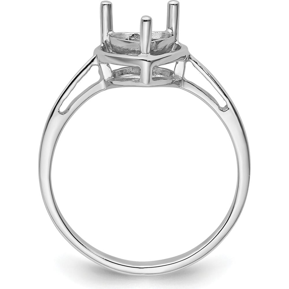 14K White Gold Heart Gemstone Ring Mounting with Polished Rhodium Finish - 9mm Heart Top, 2mm Band by Monteluci Fine Jewelry