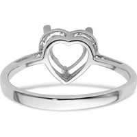 14K White Gold Heart Gemstone Ring Mounting with Polished Rhodium Finish - 9mm Heart Top, 2mm Band by Monteluci Fine Jewelry