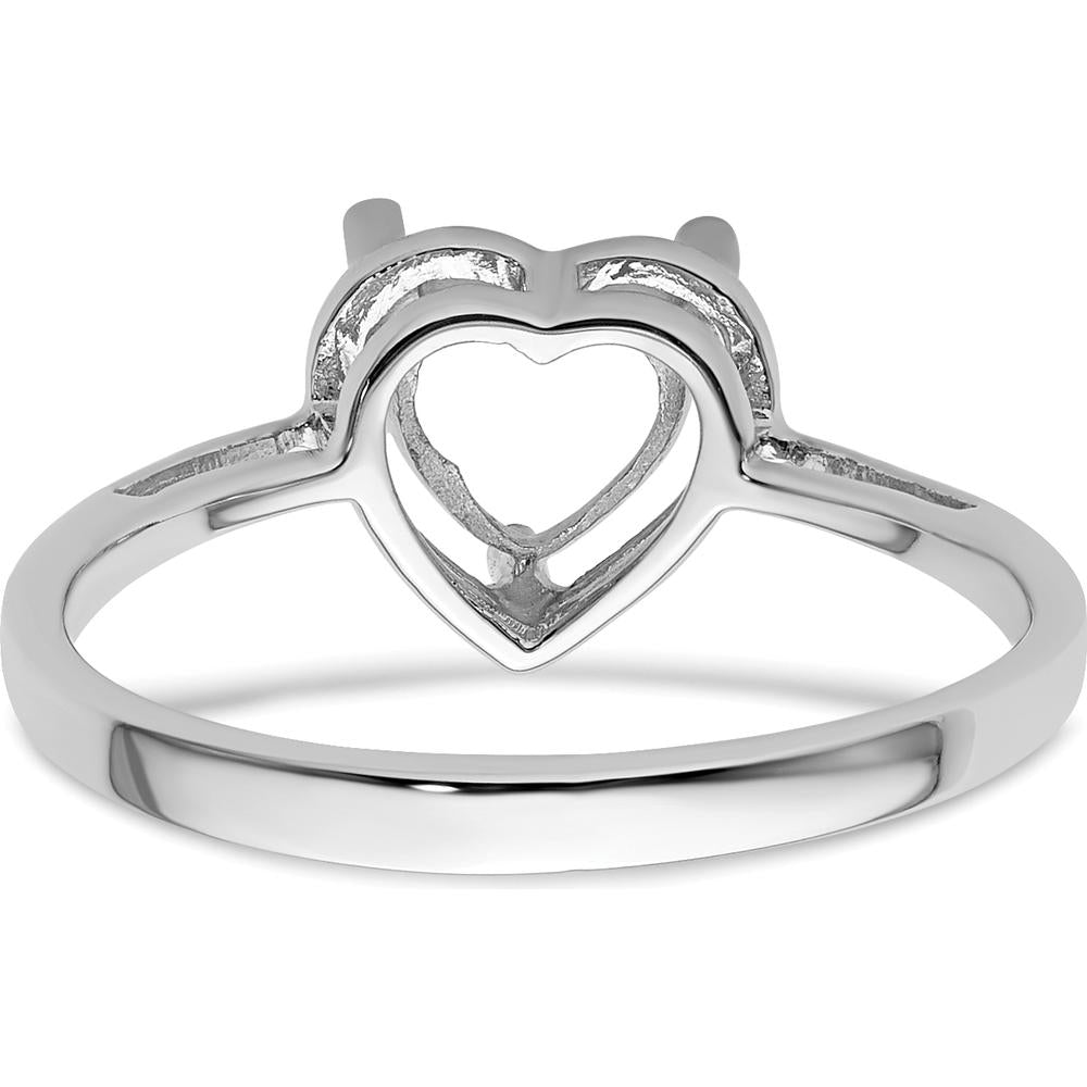14K White Gold Heart Gemstone Ring Mounting with Polished Rhodium Finish - 9mm Heart Top, 2mm Band by Monteluci Fine Jewelry