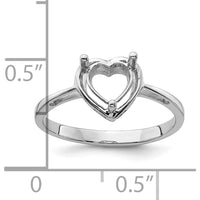 14K White Gold Heart Gemstone Ring Mounting with Polished Rhodium Finish - 9mm Heart Top, 2mm Band by Monteluci Fine Jewelry