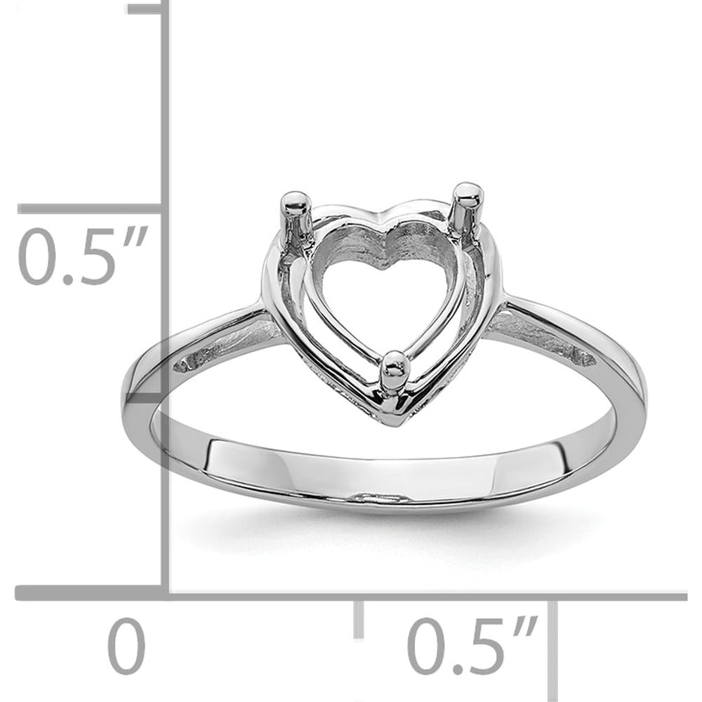 14K White Gold Heart Gemstone Ring Mounting with Polished Rhodium Finish - 9mm Heart Top, 2mm Band by Monteluci Fine Jewelry