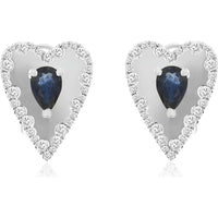 14K White Gold Heart Halo Earrings with Pear-Cut Sapphires and Round Diamonds - 1.06 Carat Total Sapphire Weight and 0.52 Carat Total Diamond Weight - Royal Jewelry