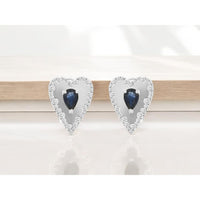 14K White Gold Heart Halo Earrings with Pear-Cut Sapphires and Round Diamonds - 1.06 Carat Total Sapphire Weight and 0.52 Carat Total Diamond Weight - Royal Jewelry