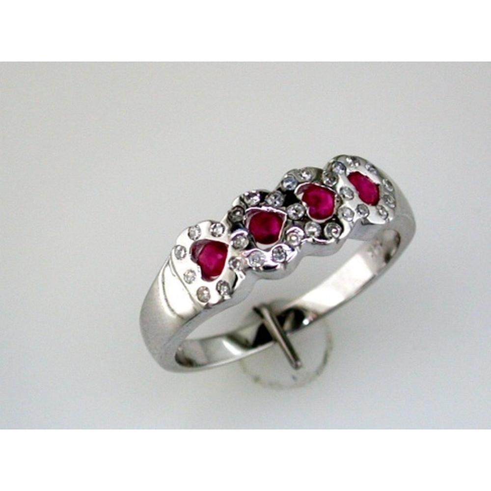 14K White Gold Heart Halo Ring with Round Rubies (0.28ct) and Round Diamonds (0.15ct) - Royal Jewelry