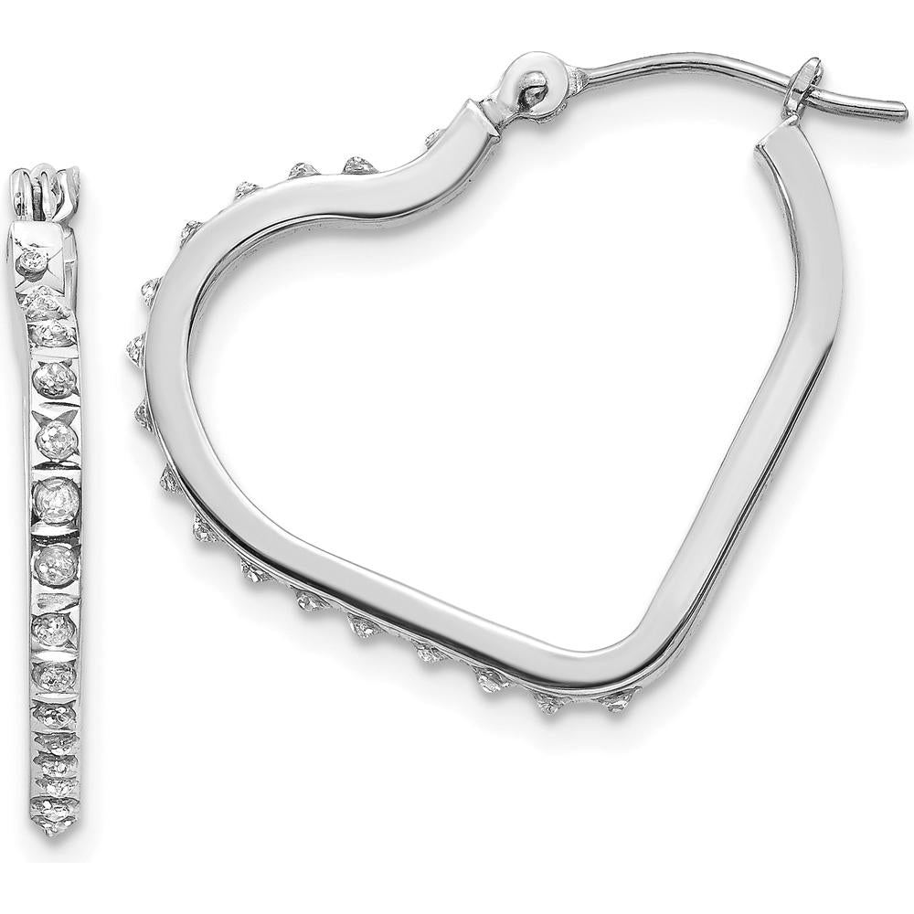 14K White Gold Heart Hoop Earrings with Natural Diamonds - 0.01 Carats Total Diamond Weight by Monteluci Fine Jewelry
