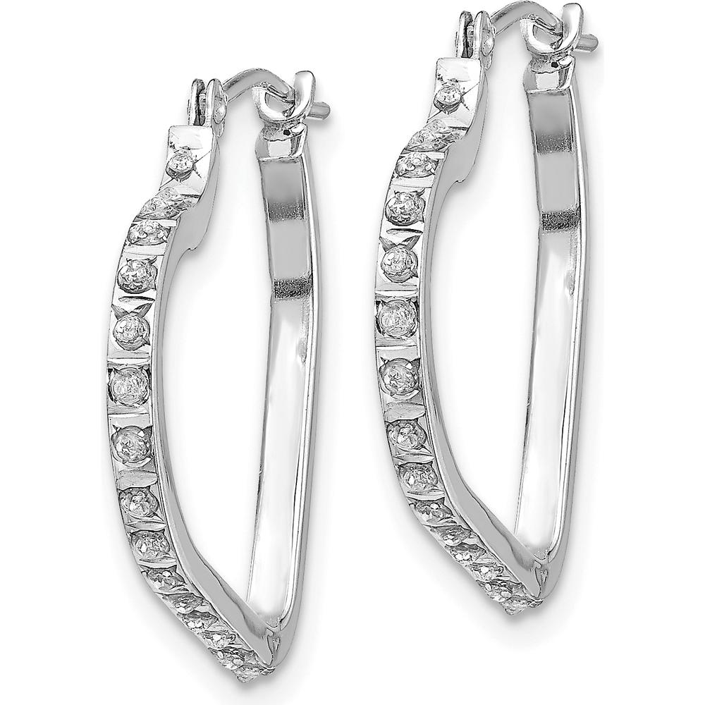 14K White Gold Heart Hoop Earrings with Natural Diamonds - 0.01 Carats Total Diamond Weight by Monteluci Fine Jewelry
