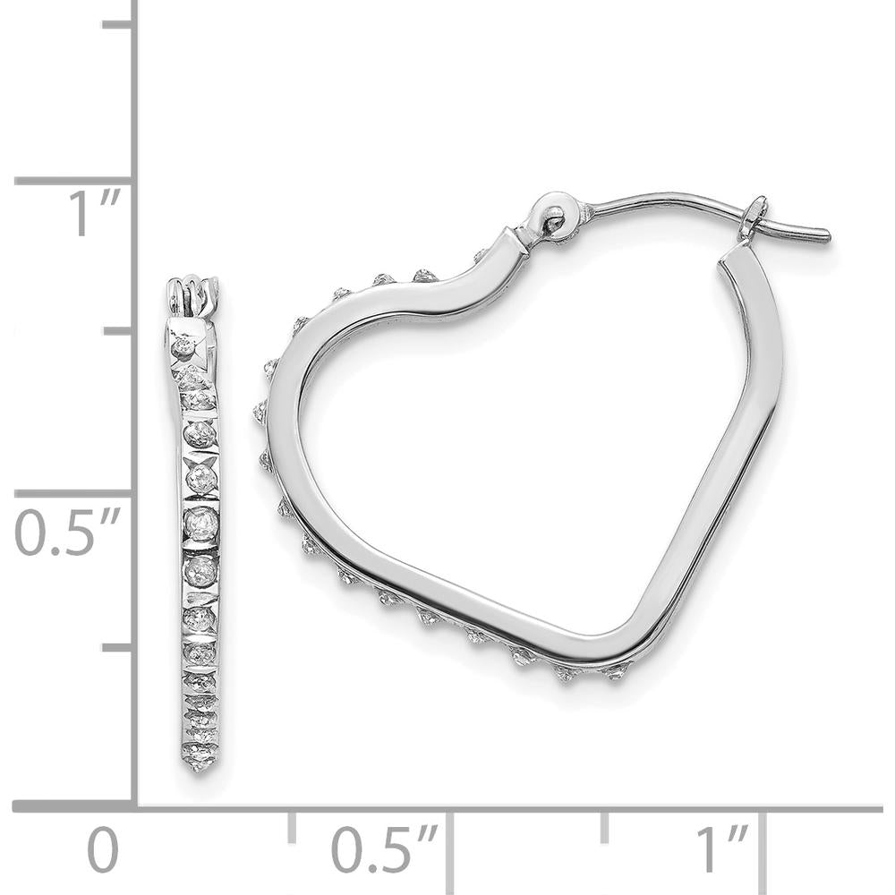 14K White Gold Heart Hoop Earrings with Natural Diamonds - 0.01 Carats Total Diamond Weight by Monteluci Fine Jewelry