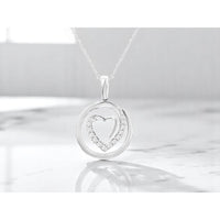 14K White Gold Heart-in-Circle Diamond Pendant with Round Brilliant Cut Stones - 0.16 Carat Total Diamond Weight - Royal Jewelry