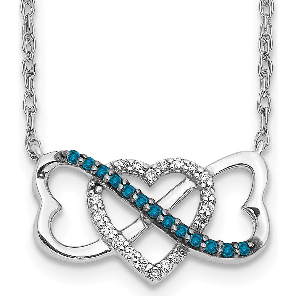 14K White Gold Heart Infinity Necklace with 13 Blue Diamonds and 19 White Diamonds - 1/10 Carat Total Diamond Weight by Monteluci Fine Jewelry
