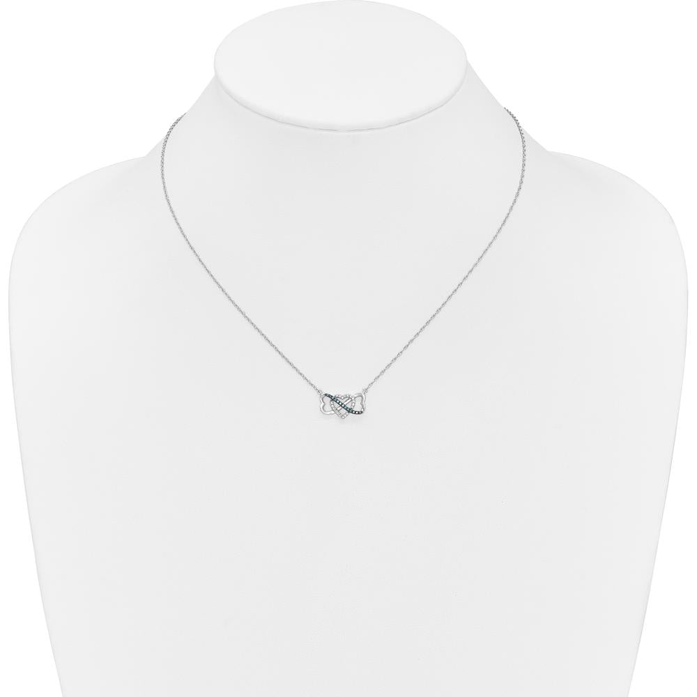 14K White Gold Heart Infinity Necklace with 13 Blue Diamonds and 19 White Diamonds - 1/10 Carat Total Diamond Weight by Monteluci Fine Jewelry