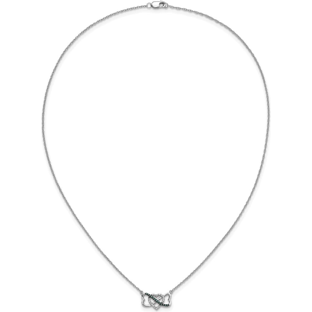 14K White Gold Heart Infinity Necklace with 13 Blue Diamonds and 19 White Diamonds - 1/10 Carat Total Diamond Weight by Monteluci Fine Jewelry