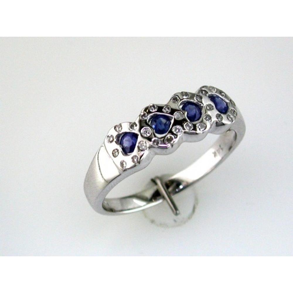 14K White Gold Heart-Inspired Ring with Round Sapphires and Diamond Accents - 0.28 Carat Total Sapphire Weight, 0.15 Carat Total Diamond Weight - Royal Jewelry