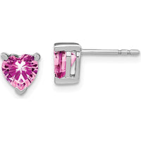 14K White Gold Heart Lab-Created Pink Sapphire Stud Earrings - 0.75 Carat Total Gemstone Weight by Monteluci Fine Jewelry