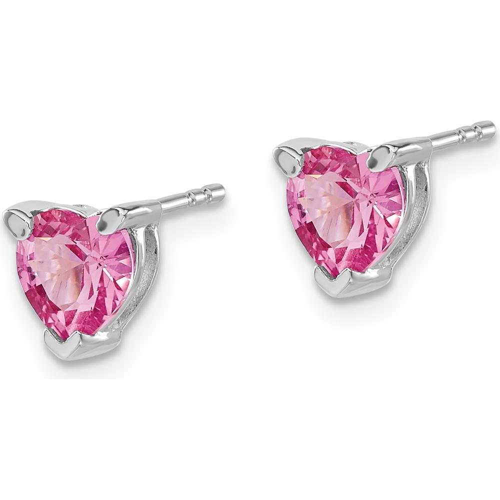14K White Gold Heart Lab-Created Pink Sapphire Stud Earrings - 0.75 Carat Total Gemstone Weight by Monteluci Fine Jewelry