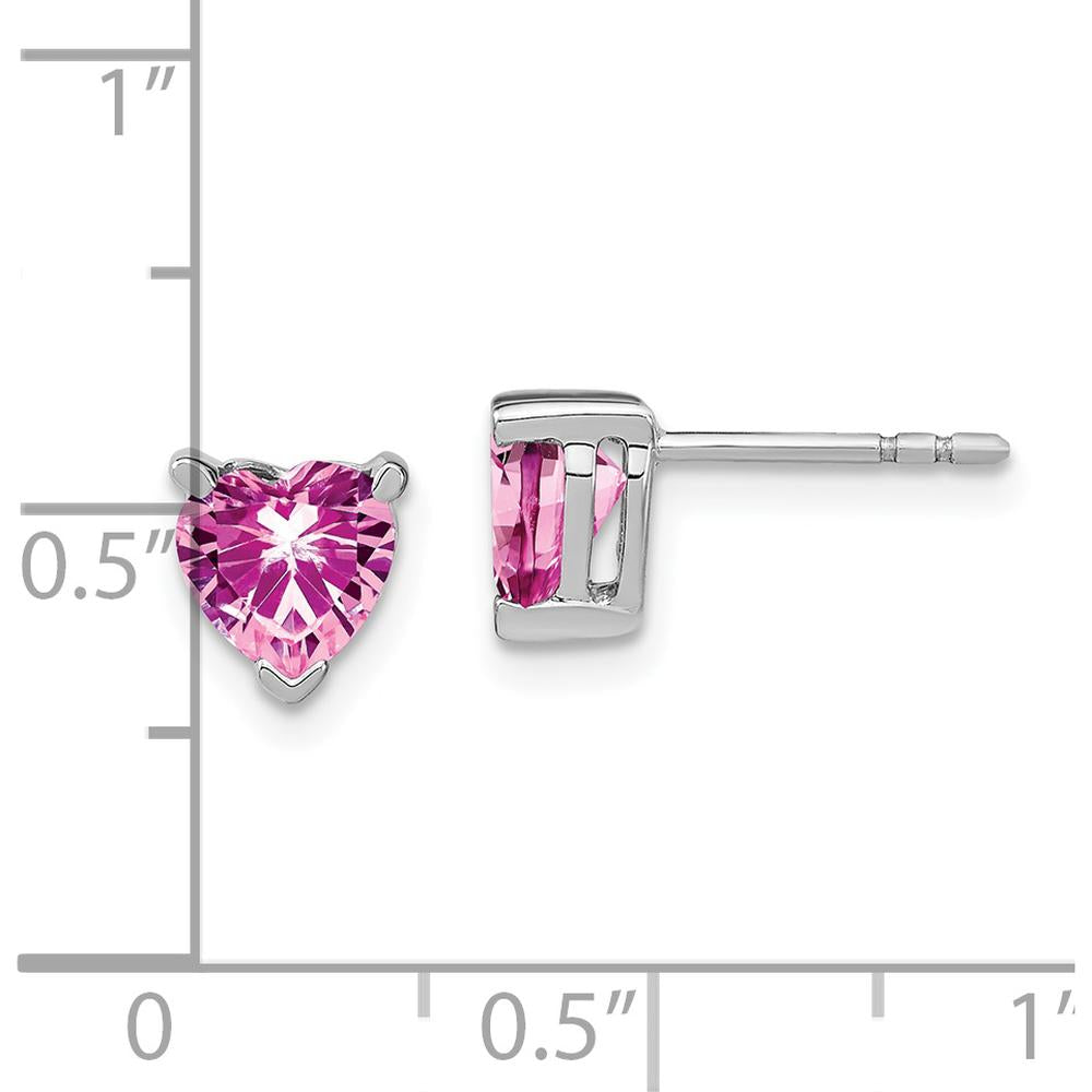 14K White Gold Heart Lab-Created Pink Sapphire Stud Earrings - 0.75 Carat Total Gemstone Weight by Monteluci Fine Jewelry