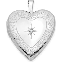 14K White Gold Heart Locket Pendant with Diamond Star Center - 0.01 Carat Total Diamond Weight by Monteluci Fine Jewelry