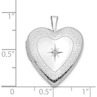 14K White Gold Heart Locket Pendant with Diamond Star Center - 0.01 Carat Total Diamond Weight by Monteluci Fine Jewelry