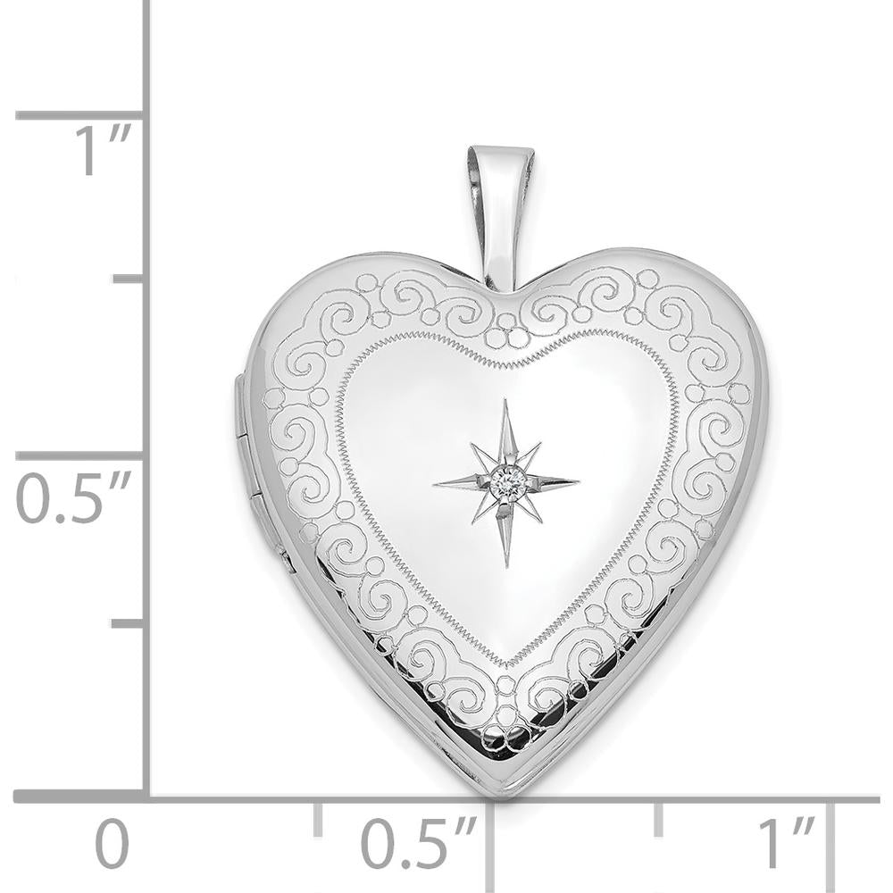 14K White Gold Heart Locket Pendant with Diamond Star Center - 0.01 Carat Total Diamond Weight by Monteluci Fine Jewelry