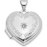14K White Gold Heart Locket Pendant with Diamond Star - "Forever My Friend Always My Mom" Inscription by Oro Pregiato