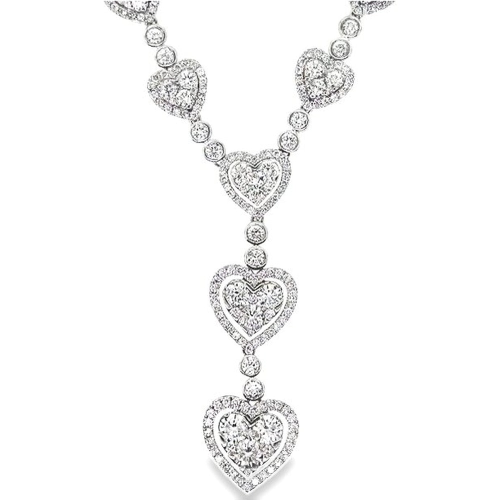 14K White Gold Heart Motif Necklace with Halo-Set Round Diamonds - 7.78 Carat Total Diamond Weight by Auriventus