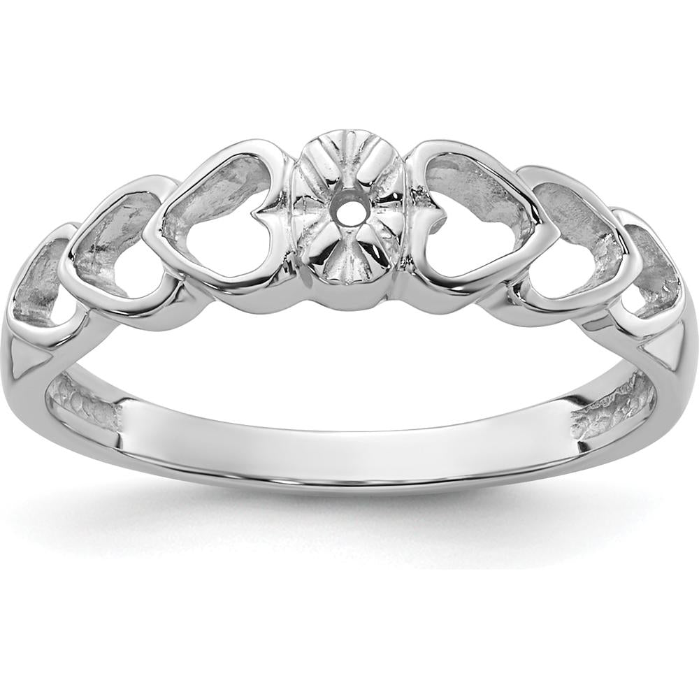 14K White Gold Heart Motif Ring Mounting with Center Setting for 0.02 Carat Round Diamond by Oro Pregiato