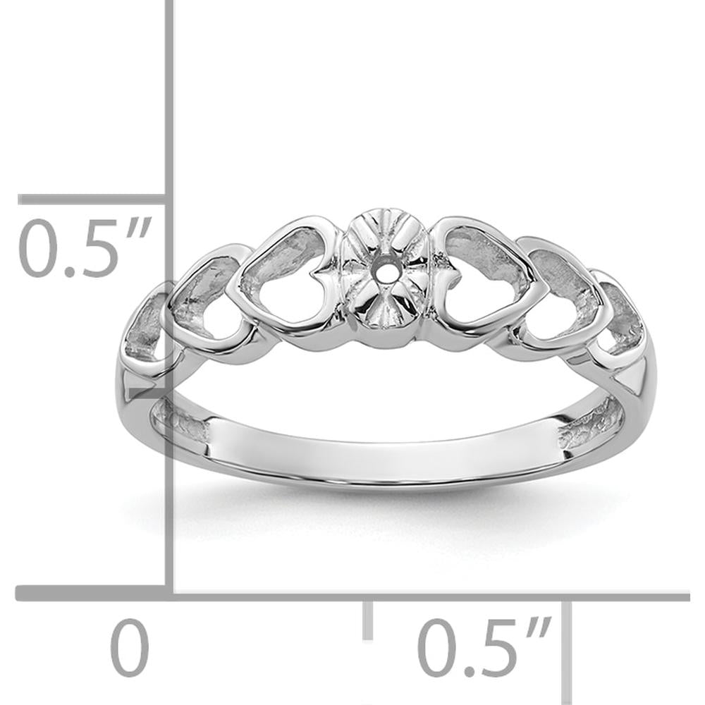 14K White Gold Heart Motif Ring Mounting with Center Setting for 0.02 Carat Round Diamond by Oro Pregiato