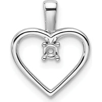 14K White Gold Heart Pendant Mounting for 1-2.3mm Stones - Rhodium Plated, 16.2mm Length by Oro Pregiato