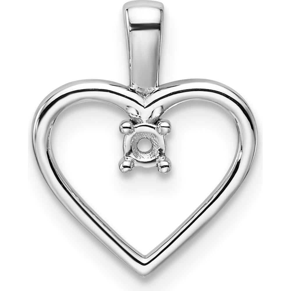 14K White Gold Heart Pendant Mounting for 1-2.3mm Stones - Rhodium Plated, 16.2mm Length by Oro Pregiato