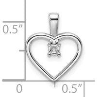 14K White Gold Heart Pendant Mounting for 1-2.3mm Stones - Rhodium Plated, 16.2mm Length by Oro Pregiato