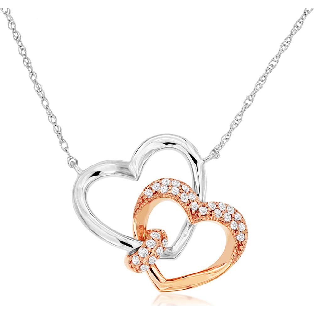 14K White Gold Heart Pendant Necklace with Diamond Halo - 0.11 Carats Total Diamond Weight