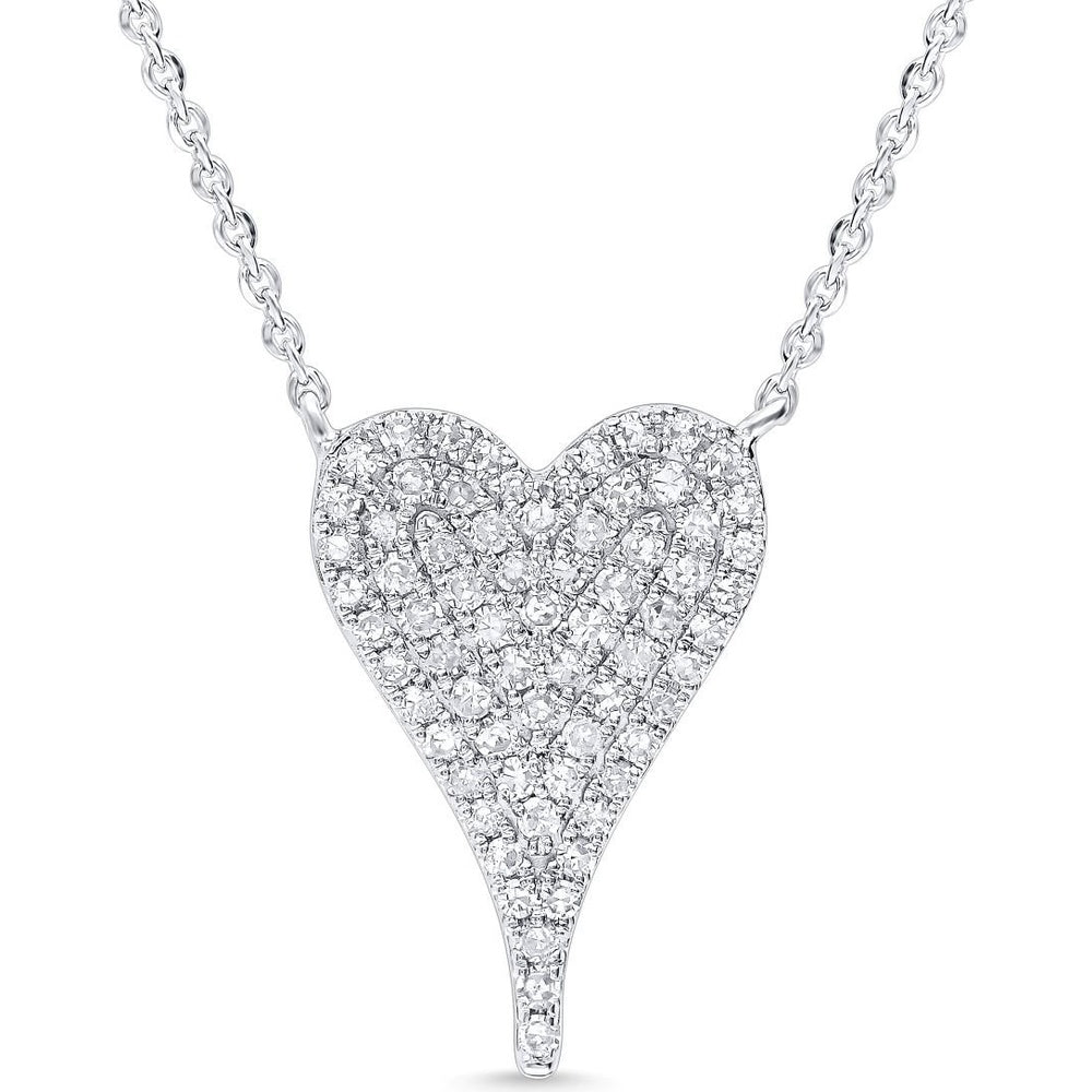 14K White Gold Heart Pendant Necklace with Pavé Set Round Diamonds - 0.30 Carat Total Diamond Weight by Auriventus