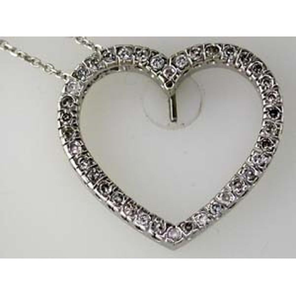 14K White Gold Heart Pendant Necklace with Round Diamonds - 0.44 Carats Total Diamond Weight
